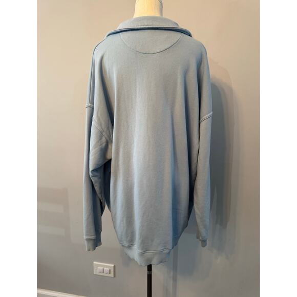 Aerie Oversized V-neck Collared Preppy Light Blue Casual Sweatshirt size M - Picture 2 of 9